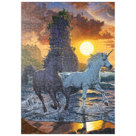 Darstellung des Puzzle Motivs Einhörner im Sonnenuntergang - Vincent Hie - Puzzleteile: 500
