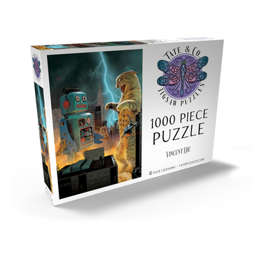 Darstellung des Puzzle Motivs Catzilla Vs Robot Movie Cats- Vincent Hie 1000 Puzzle Schachtel Ansicht2