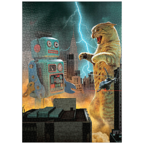 Darstellung des Puzzle Motivs Catzilla Vs Robot Movie Cats- Vincent Hie puzzleplate Catzilla Vs Robot Movie Cats- Vincent Hie 1000 Puzzle