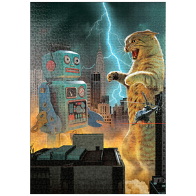 Darstellung des Puzzle Motivs Catzilla Vs Robot Movie Cats- Vincent Hie - Puzzleteile: 1000