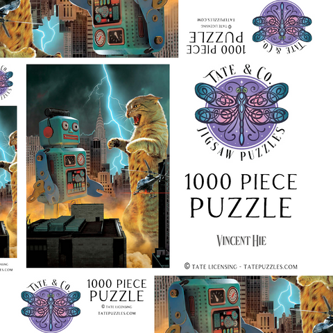 Darstellung des Puzzle Motivs Catzilla Vs Robot Movie Cats- Vincent Hie Catzilla Vs Robot Movie Cats- Vincent Hie 1000 Puzzle Schachtel 3D Modell