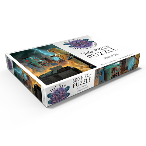 Darstellung des Puzzle Motivs Catzilla Vs Robot Movie Cats- Vincent Hie Catzilla Vs Robot Movie Cats- Vincent Hie 500 Puzzle Schachtel Ansicht1