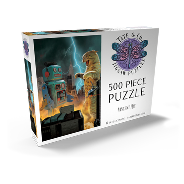 Darstellung des Puzzle Motivs Catzilla Vs Robot Movie Cats- Vincent Hie 500 Puzzle Schachtel Ansicht2