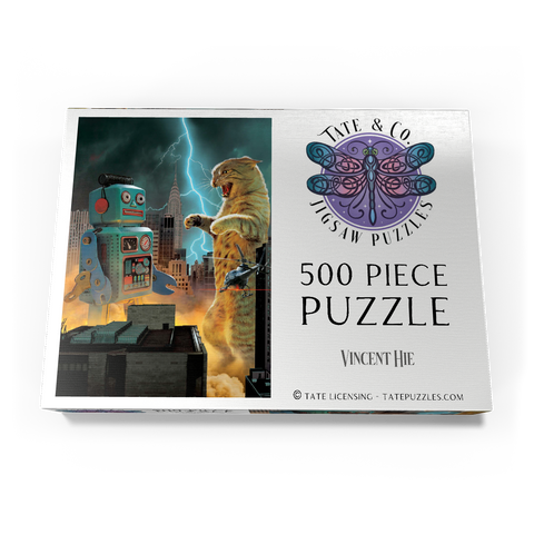 Darstellung des Puzzle Motivs Catzilla Vs Robot Movie Cats- Vincent Hie Catzilla Vs Robot Movie Cats- Vincent Hie 500 Puzzle Schachtel Ansicht3