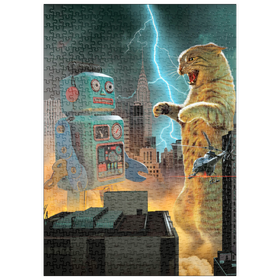 Darstellung des Puzzle-Motivs Catzilla Vs Robot Movie Cats- Vincent Hie – Puzzleteile: 500