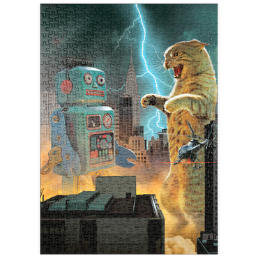 Darstellung des Puzzle Motivs puzzleplate Catzilla Vs Robot Movie Cats- Vincent Hie 500 Puzzle