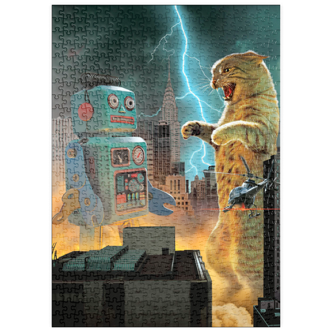 Darstellung des Puzzle Motivs Catzilla Vs Robot Movie Cats- Vincent Hie puzzleplate Catzilla Vs Robot Movie Cats- Vincent Hie 500 Puzzle