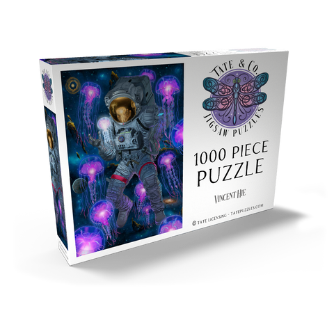 Darstellung des Puzzle Motivs Kosmische Begegnung Weltraumqualle Astronaut - Vincent Hie Cosmic Encounter Space Jellyfish Astronaut - Vincent Hie 1000 Puzzle Schachtel Ansicht2