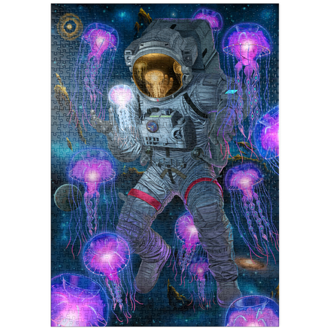 Darstellung des Puzzle Motivs Kosmische Begegnung Weltraumqualle Astronaut - Vincent Hie puzzleplate Cosmic Encounter Space Jellyfish Astronaut - Vincent Hie 1000 Puzzle