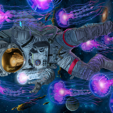 Darstellung des Puzzle Motivs Cosmic Encounter Space Jellyfish Astronaut - Vincent Hie 1000 Puzzle 3D Modell