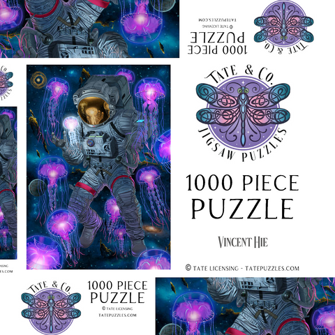 Darstellung des Puzzle Motivs Kosmische Begegnung Weltraumqualle Astronaut - Vincent Hie Cosmic Encounter Space Jellyfish Astronaut - Vincent Hie 1000 Puzzle Schachtel 3D Modell