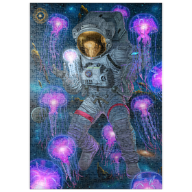 Darstellung des Puzzle Motivs Kosmische Begegnung Weltraumqualle Astronaut - Vincent Hie - Puzzleteile: 500