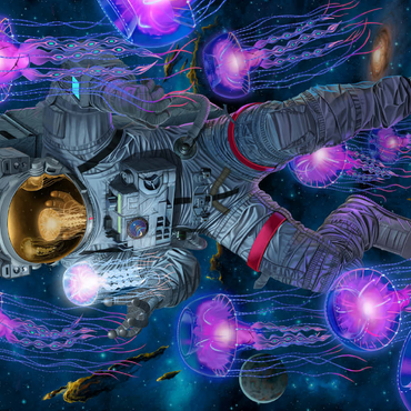 Darstellung des Puzzle Motivs Cosmic Encounter Space Jellyfish Astronaut - Vincent Hie 500 Puzzle 3D Modell