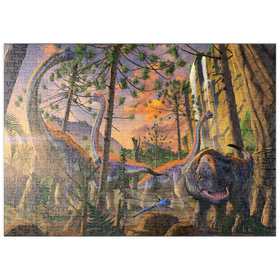 Darstellung des Puzzle-Motivs Brachiosaurus-Familie Dinosaurier - Vincent Hie – Puzzleteile: 500