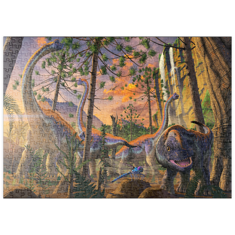Darstellung des Puzzle Motivs Brachiosaurus-Familie Dinosaurier - Vincent Hie puzzleplate Brachiosaurus Family Dinosaurs - Vincent Hie 500 Puzzle