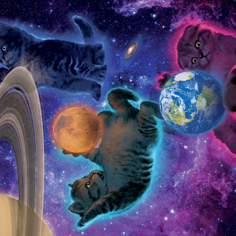 Darstellung des Puzzle Motivs Kosmische Kätzchen im Weltraum - Vincent Hie Cosmic Kittens Space - Vincent Hie 1000 Puzzle 3D Modell