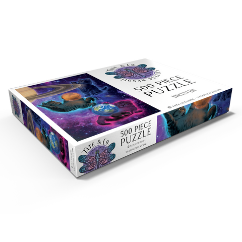 Darstellung des Puzzle Motivs Kosmische Kätzchen im Weltraum - Vincent Hie Cosmic Kittens Space - Vincent Hie 500 Puzzle Schachtel Ansicht1