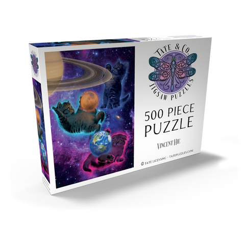Darstellung des Puzzle Motivs Kosmische Kätzchen im Weltraum - Vincent Hie Cosmic Kittens Space - Vincent Hie 500 Puzzle Schachtel Ansicht2