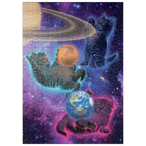 Darstellung des Puzzle Motivs Kosmische Kätzchen im Weltraum - Vincent Hie puzzleplate Cosmic Kittens Space - Vincent Hie 500 Puzzle