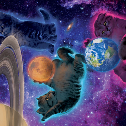 Darstellung des Puzzle Motivs Kosmische Kätzchen im Weltraum - Vincent Hie Cosmic Kittens Space - Vincent Hie 500 Puzzle 3D Modell