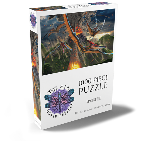 Darstellung des Puzzle Motivs Ausbruch Dinosaurier - Vincent Hie Eruption Dinosaurs - Vincent Hie 1000 Puzzle Schachtel Ansicht2