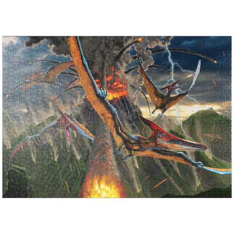 Darstellung des Puzzle Motivs Ausbruch Dinosaurier - Vincent Hie puzzleplate Eruption Dinosaurs - Vincent Hie 1000 Puzzle