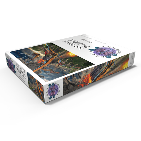 Darstellung des Puzzle Motivs Ausbruch Dinosaurier - Vincent Hie Eruption Dinosaurs - Vincent Hie 500 Puzzle Schachtel Ansicht1