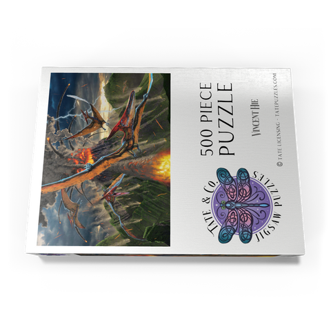 Darstellung des Puzzle Motivs Ausbruch Dinosaurier - Vincent Hie Eruption Dinosaurs - Vincent Hie 500 Puzzle Schachtel Ansicht3