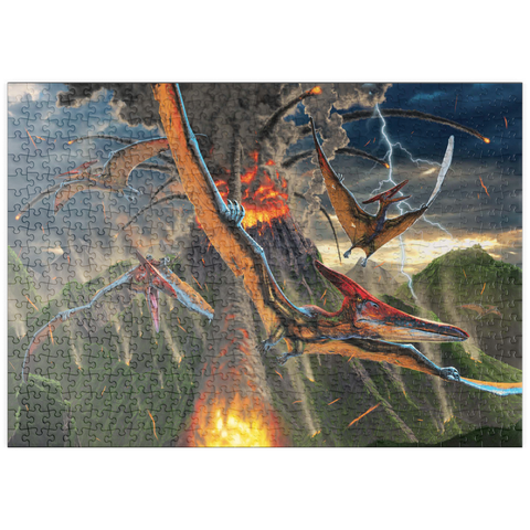 Darstellung des Puzzle Motivs Ausbruch Dinosaurier - Vincent Hie puzzleplate Eruption Dinosaurs - Vincent Hie 500 Puzzle