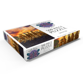 Darstellung des Puzzle Motivs Meerkatzenfamilie bei Sonnenuntergang - Vincent Hie - Puzzleteile: 500