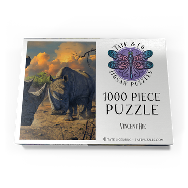 Darstellung des Puzzle Motivs Rhino Stand Off - Vincent Hie 1000 Puzzle Schachtel Ansicht3