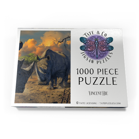Darstellung des Puzzle Motivs Rhino Stand Off - Vincent Hie Rhino Stand Off - Vincent Hie 1000 Puzzle Schachtel Ansicht3