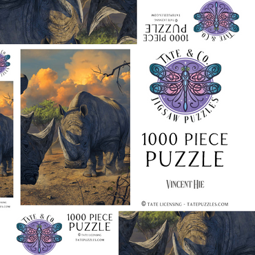 Darstellung des Puzzle Motivs Rhino Stand Off - Vincent Hie 1000 Puzzle Schachtel 3D Modell