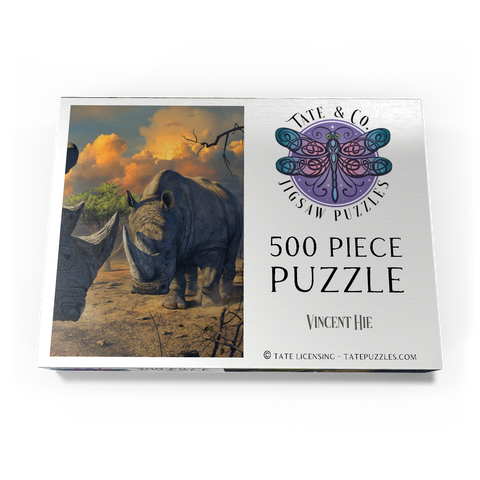 Darstellung des Puzzle Motivs Rhino Stand Off - Vincent Hie Rhino Stand Off - Vincent Hie 500 Puzzle Schachtel Ansicht3