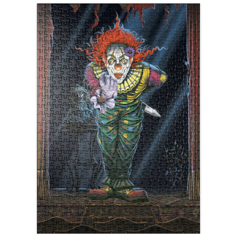 Darstellung des Puzzle Motivs Überraschungs-Horrorclown - Vincent Hie puzzleplate Surprise Horror Clown - Vincent Hie 500 Puzzle