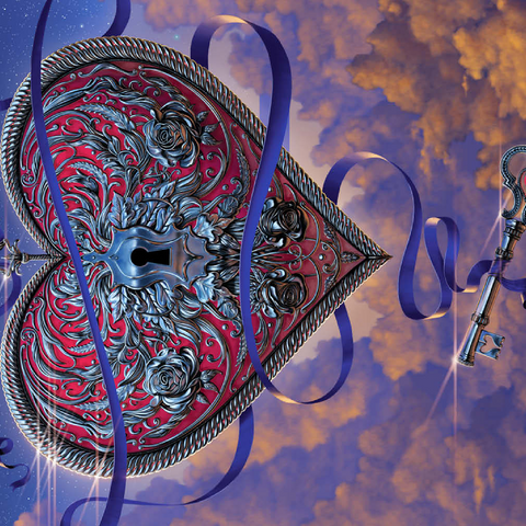 Darstellung des Puzzle Motivs Herz und Schlüssel - Vincent Hie Heart and Key - Vincent Hie 500 Puzzle 3D Modell