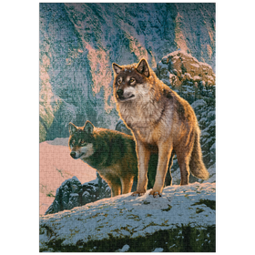 Darstellung des Puzzle-Motivs Wolfspaar im Sonnenuntergang - Vincent Hie – Puzzleteile: 1000