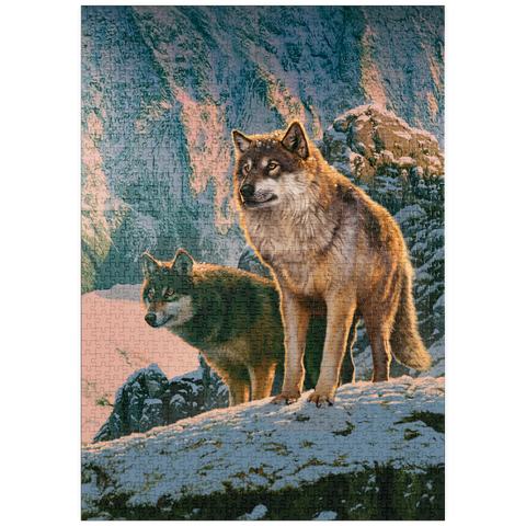 Darstellung des Puzzle Motivs Wolfspaar im Sonnenuntergang - Vincent Hie puzzleplate Wolf Couple in Sunset - Vincent Hie 1000 Puzzle