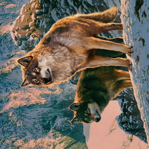 Darstellung des Puzzle Motivs Wolfspaar im Sonnenuntergang - Vincent Hie Wolf Couple in Sunset - Vincent Hie 1000 Puzzle 3D Modell