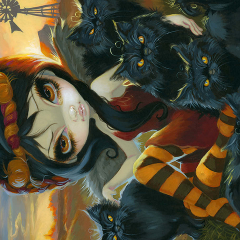 Darstellung des Puzzle Motivs Herbstkätzchen - Jasmine Becket-Griffith Autumn Kitties - Jasmine Becket-Griffith 500 Puzzle 3D Modell