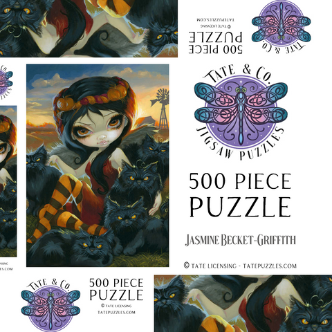Darstellung des Puzzle Motivs Herbstkätzchen - Jasmine Becket-Griffith Autumn Kitties - Jasmine Becket-Griffith 500 Puzzle Schachtel 3D Modell