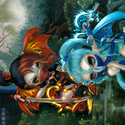 Darstellung des Puzzle Motivs Ninja-Drachenbabys - Jasmine Becket-Griffith Ninja Dragonlings - Jasmine Becket-Griffith 1000 Puzzle 3D Modell