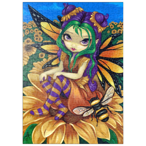 Darstellung des Puzzle Motivs Sunflower Fairy with Bee - Jasmine Becket-Griffith puzzleplate Sunflower Fairy with Bee - Jasmine Becket-Griffith 500 Puzzle