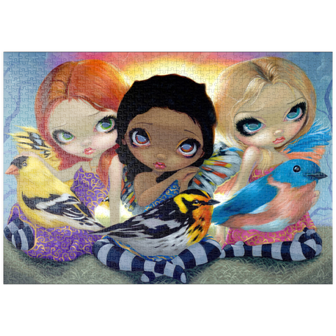 Darstellung des Puzzle Motivs Drei kleine Vögel - Jasmine Becket-Griffith puzzleplate Three Little Birds - Jasmine Becket-Griffith 1000 Puzzle