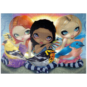 Darstellung des Puzzle Motivs Drei kleine Vögel - Jasmine Becket-Griffith - Puzzleteile: 1000
