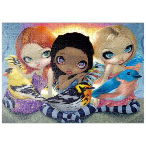 Darstellung des Puzzle Motivs Drei kleine Vögel - Jasmine Becket-Griffith puzzleplate Three Little Birds - Jasmine Becket-Griffith 500 Puzzle