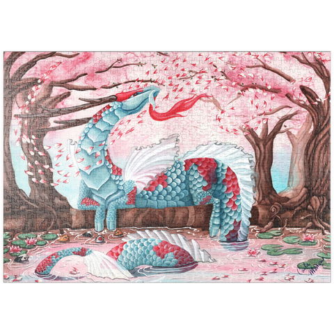 Darstellung des Puzzle Motivs Kirschblüten-Drache - Carla Morrow puzzleplate Cherry Blossom Dragon - Carla Morrow 1000 Puzzle
