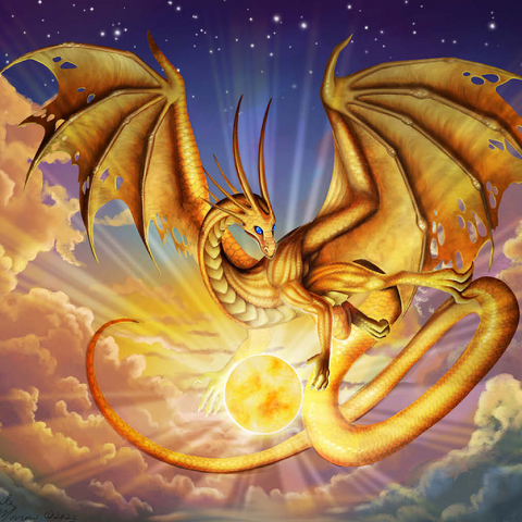 Darstellung des Puzzle Motivs Frühmorgendlicher Flug des Sonnendrachens - Carla Morrow Dawning Flight Sun Dragon - Carla Morrow 500 Puzzle 3D Modell