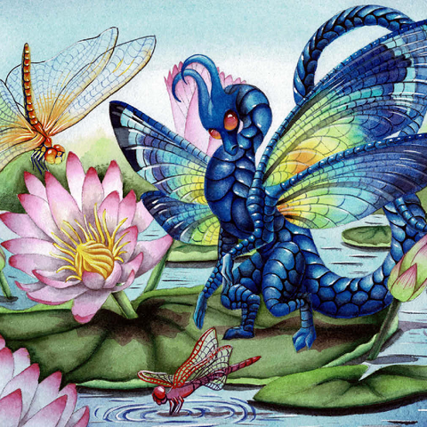 Darstellung des Puzzle Motivs Jewels Upon the Water Dragon - Carla Morrow Jewels Upon the Water Dragon - Carla Morrow 500 Puzzle 3D Modell