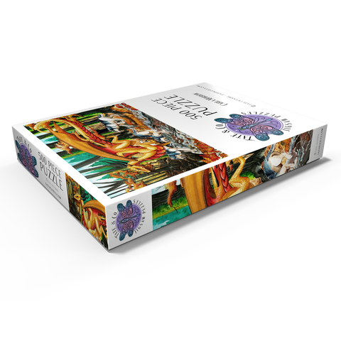 Darstellung des Puzzle Motivs Running Free Dragon with Wolves - Carla Morrow Running Free Dragon with Wolves - Carla Morrow 500 Puzzle Schachtel Ansicht1